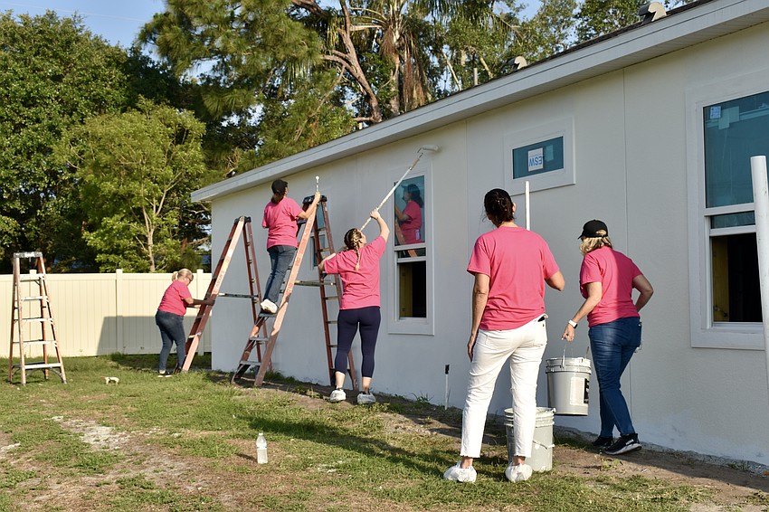 The painting crew is working on the exteriors today.