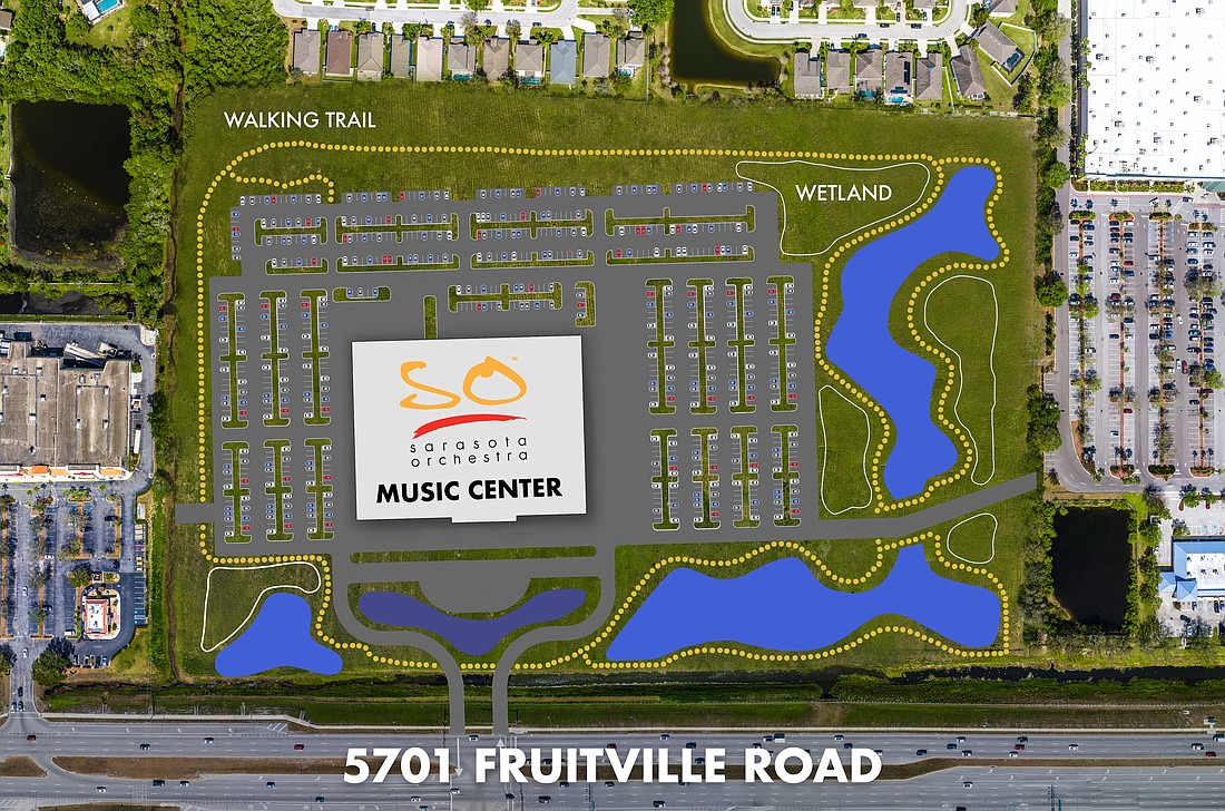 The site map shows the plans for the Sarasota Orchestra's new home on 32 acres on Fruitville Road.