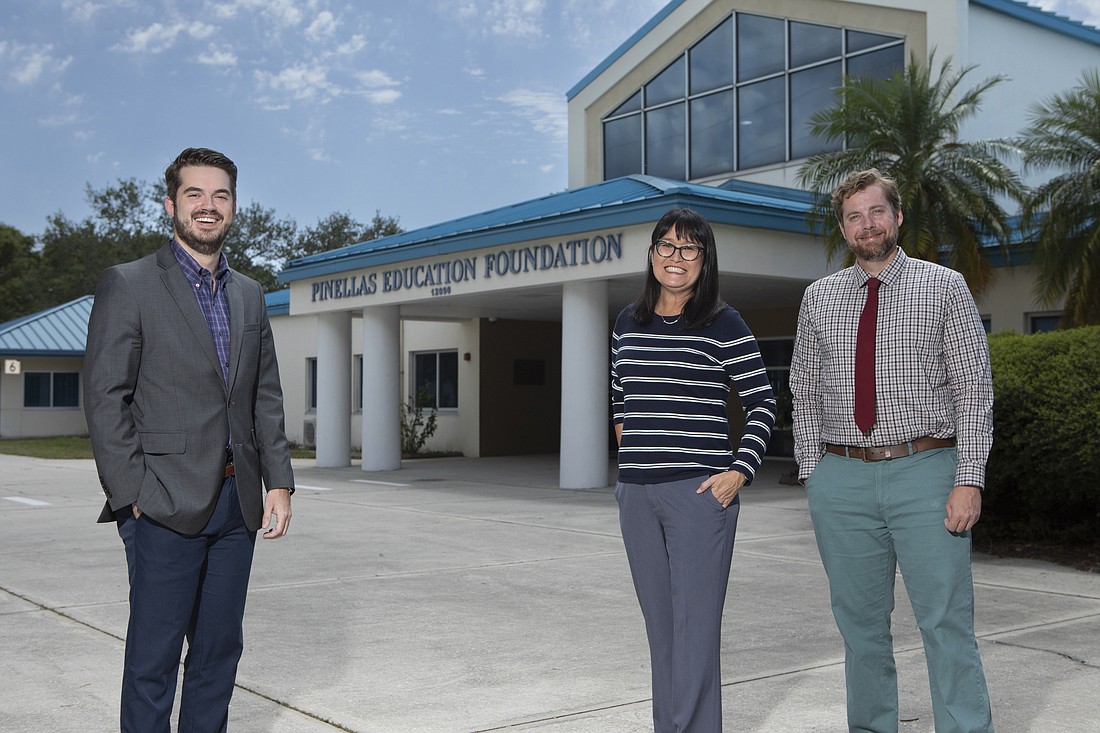 Olivier Millour, Junior Achievement of Tampa Bay’s manager of partnerships and development; Stacy Baier, CEO of the Pinellas Education Foundation; and Alex Buell, assistant director of programs at the Pinellas Education Foundation.