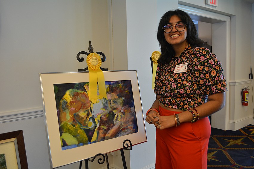 Mehak Sandhu won the Betty Altman special award for her painting depicting an intimate moment after the birth of a child.