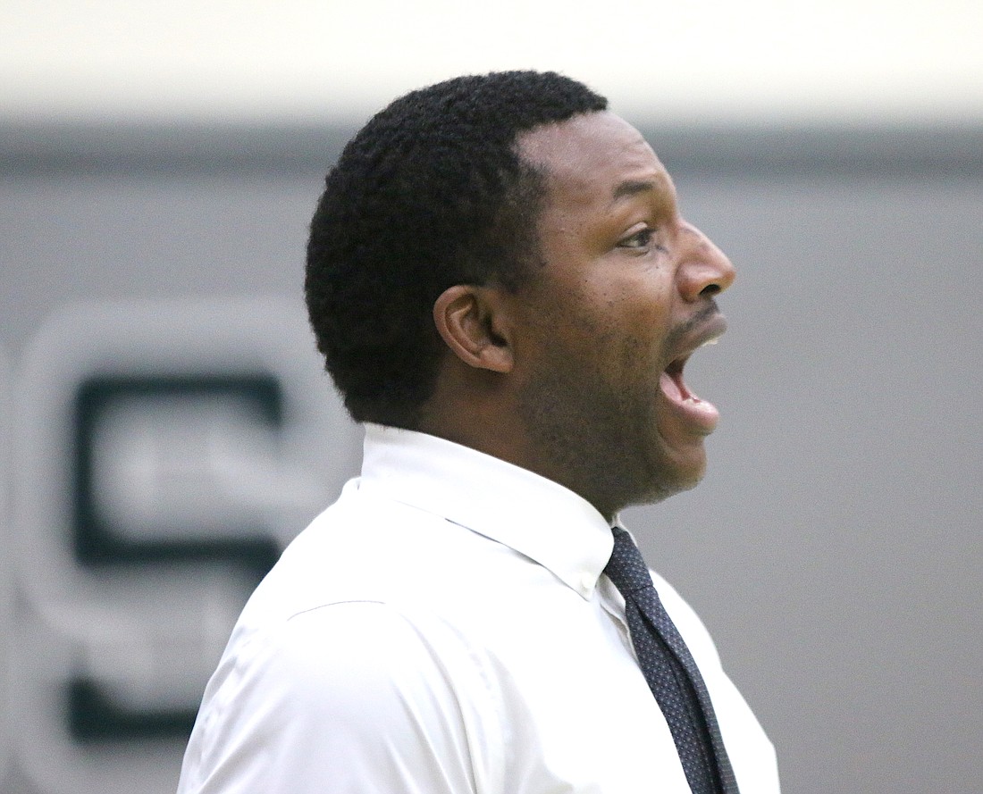 FPC boys basketball coach Derrick Williams shots instructions to his players during a game on Feb. 4, 2022. Photo by Brent Woronoff