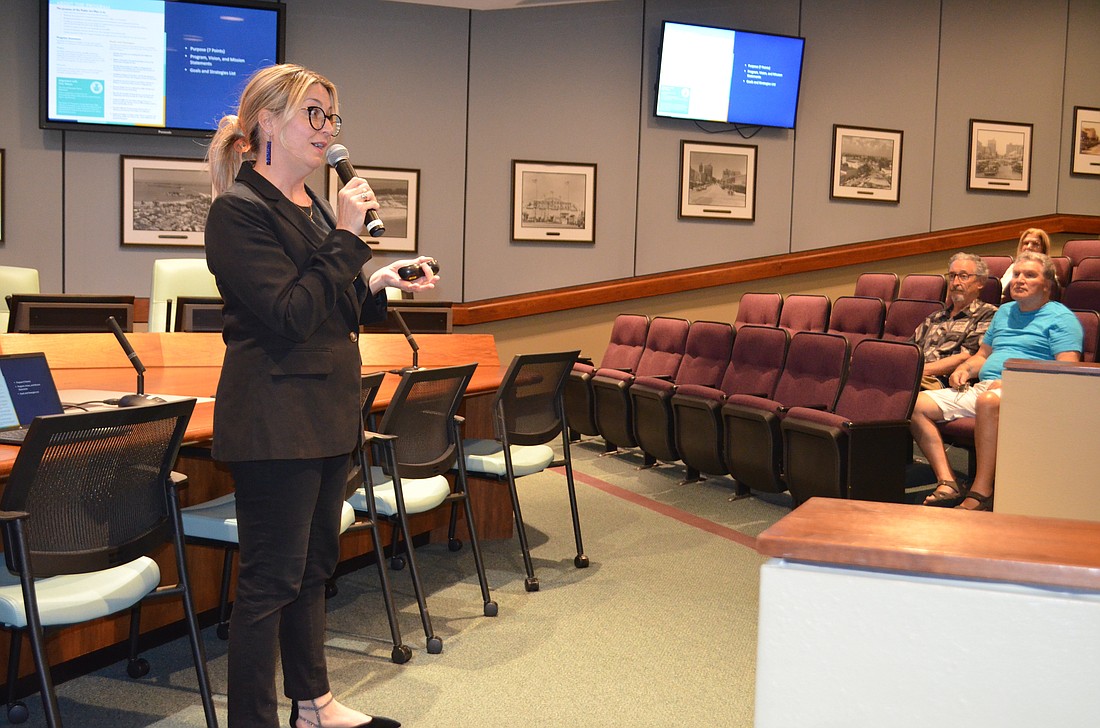Mary Davis Wallace speaks to supporters during Wednesday's unveiling of the draft Public Art Plan 2030.
