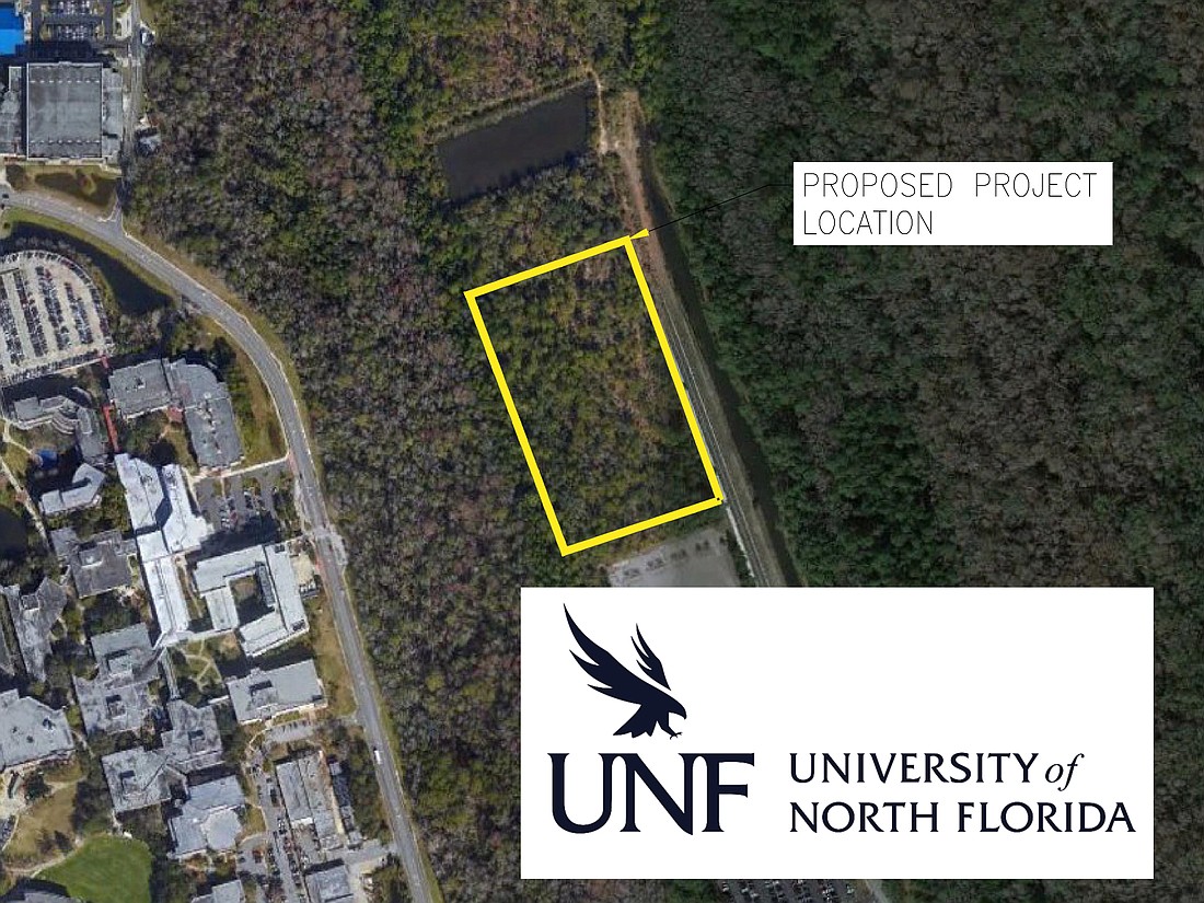 The site where the University of North Florida plans to build a 520-bed honors residence hall.