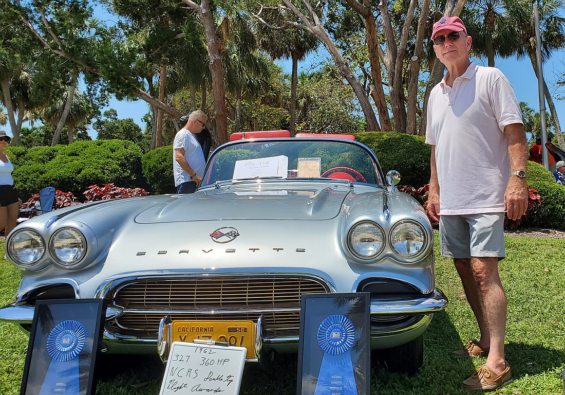Paul A. Budick of Bradenton shows off his rare 1962 Corvette convertible, complete with its original golden grille.