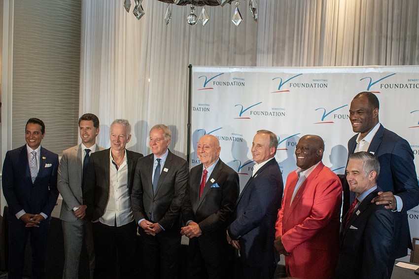 Kevin Negandhi, Buster Posey, John McEnroe, Patrick McEnroe, Dick Vitale, Rick Barnes, Dereck Whittenburg, David Robinson and Shane Jacobson.