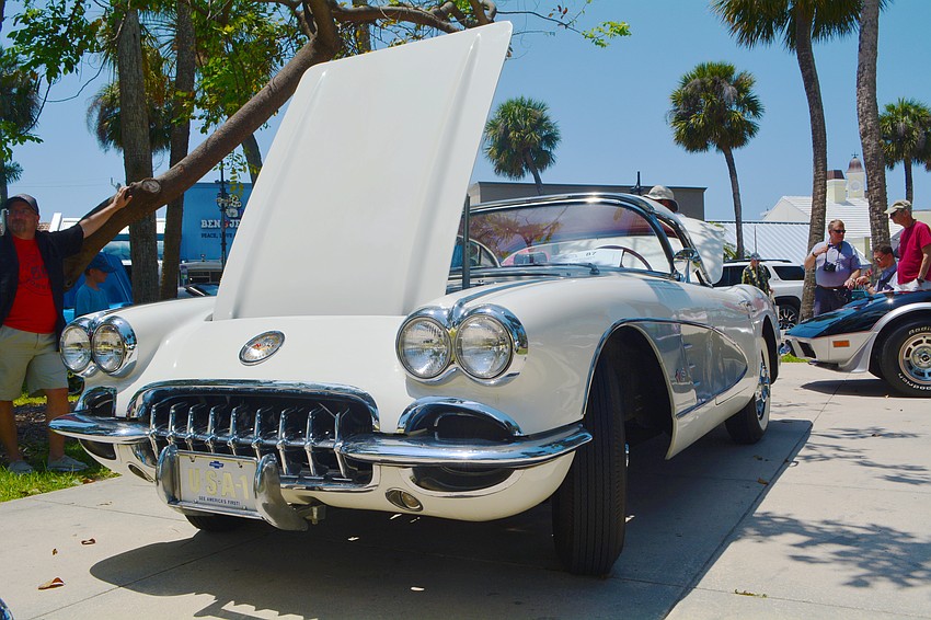 David Baxter's 1959 white and silver Corvette was restored in 1978.
