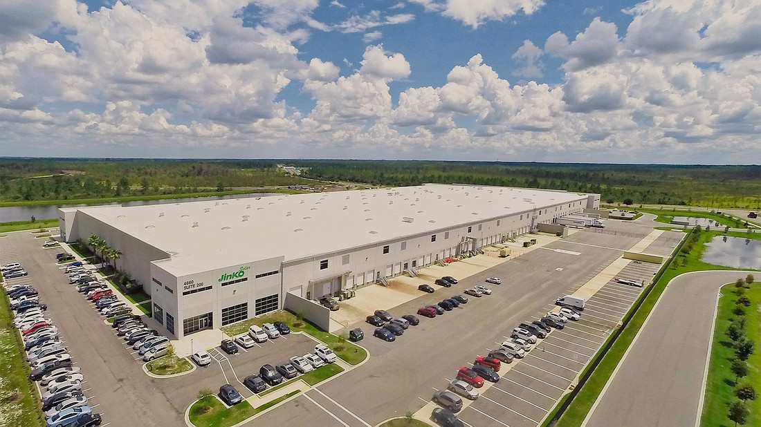 The JinkoSolar solar panel manufacturing plant at 4660 POW MIA Memorial Parkway, Suite 200, at AllianceFlorida at Cecil Commerce Center.