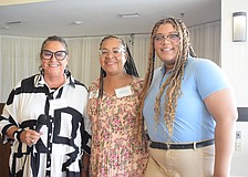 Mary Beth Rempp, a member of the Palm Aire Women's Club, says the grant the women's club gave to Valerie Green and Erline Constant with the Healthy Teens Coalition of Manatee County will go toward recruiting and training more health counselors.