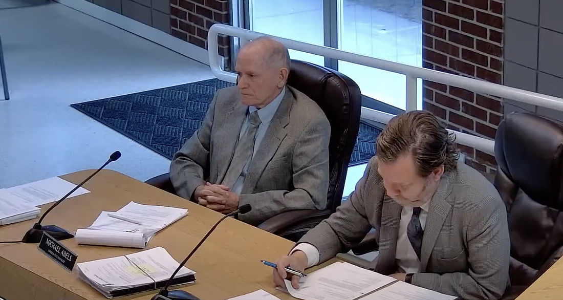 Flagler Beach interim City Manager Mike Abels and City Attorney Drew Smith. Image screenshot from Flagler Beach City Commission meeting livestream.