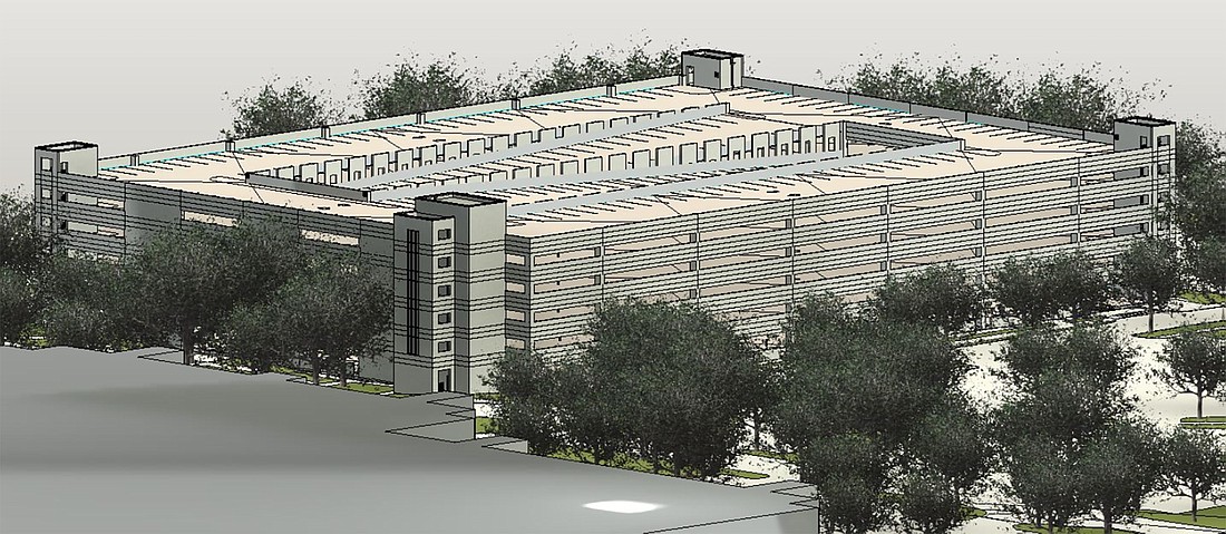 A rendering of the proposed Bank of America parking garage at the Southside campus.