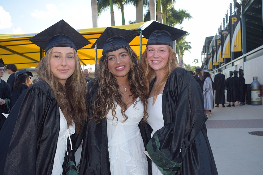 Lakewood Ranch High School's Stephanie Freisz, Alanna Maldonado and Hannah Obligato are sad but excited about graduating.
