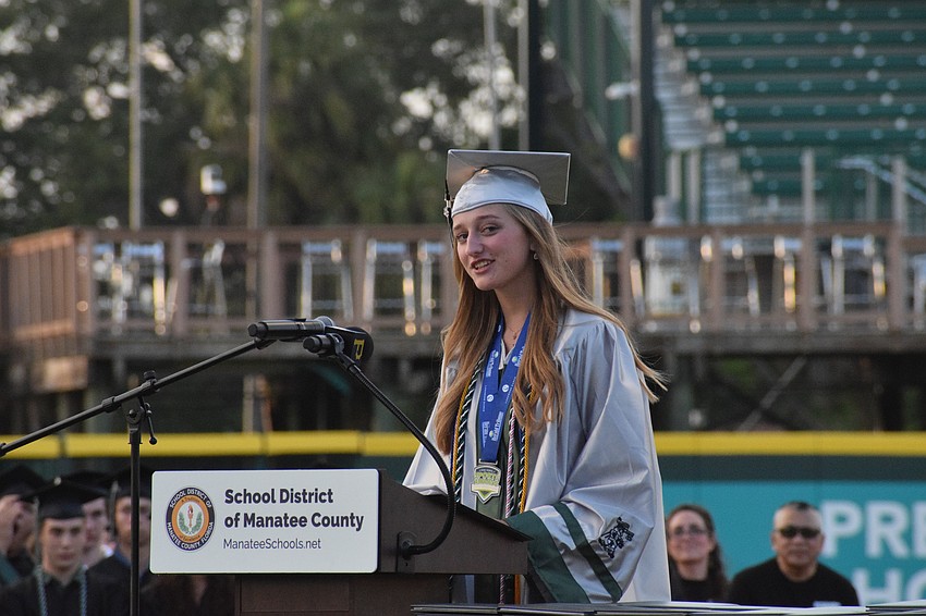 Lakewood Ranch High's Jessica Kobetitsch urges graduates to live their lives to the fullest. 