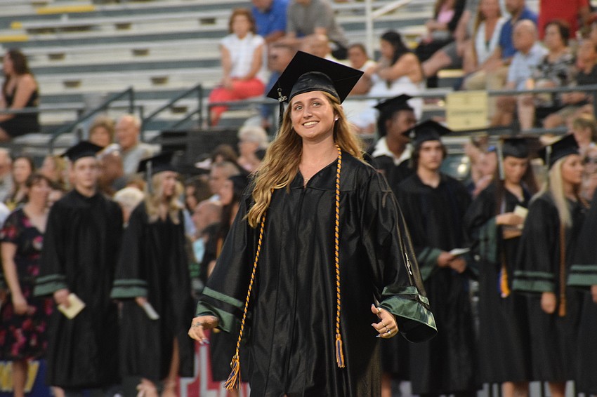 Lakewood Ranch High's Ryann Hilyer looks up into the crowd to see her family.