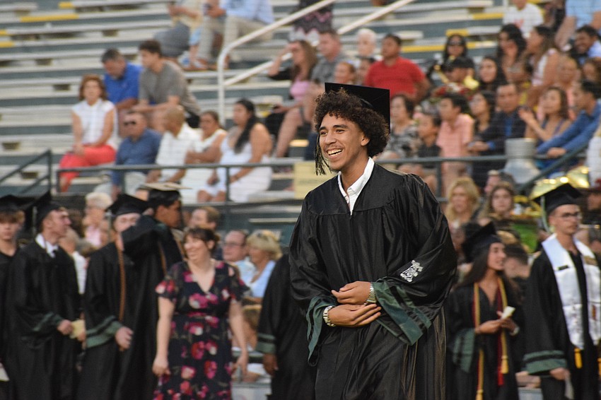 Lakewood Ranch High's Jaesun Hyde makes his way to getting his diploma.