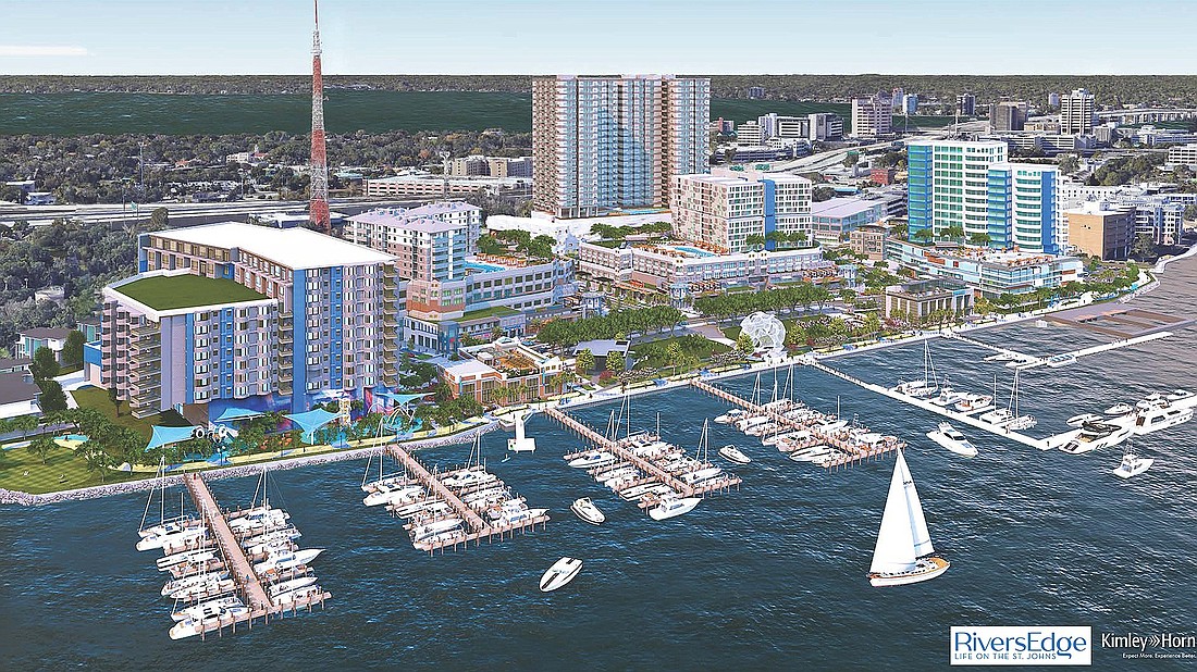 An artist's rendering of RiversEdge: Life on the St. Johns along the Southbank of the St. Johns River.