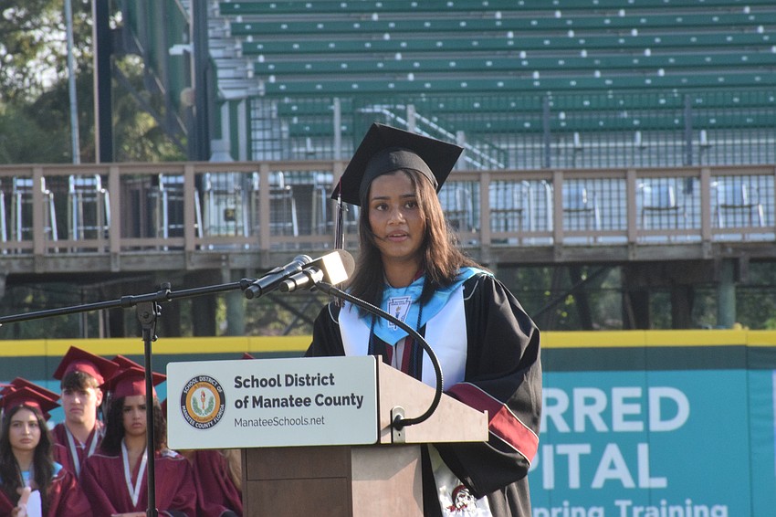 Braden River High School's Mahima Patel tells the graduates that graduation 