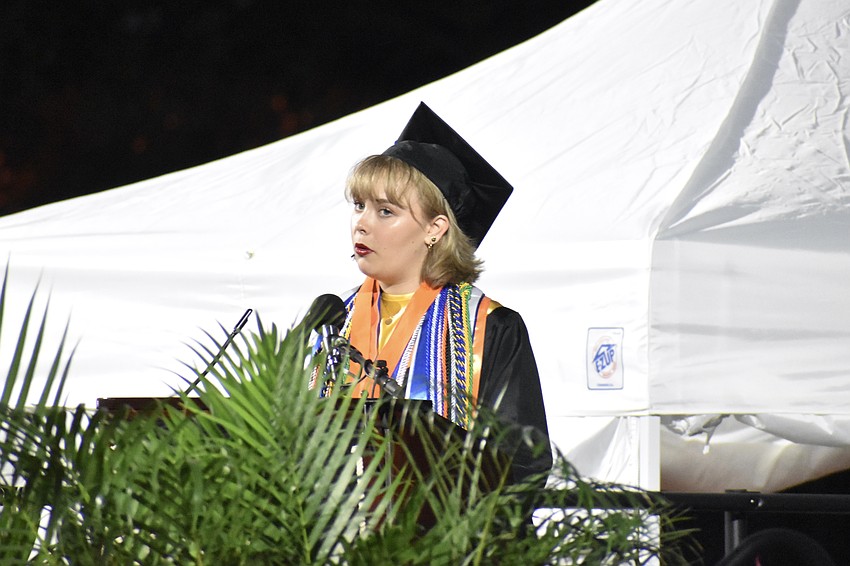 Anja Schwarzbauer addresses students.