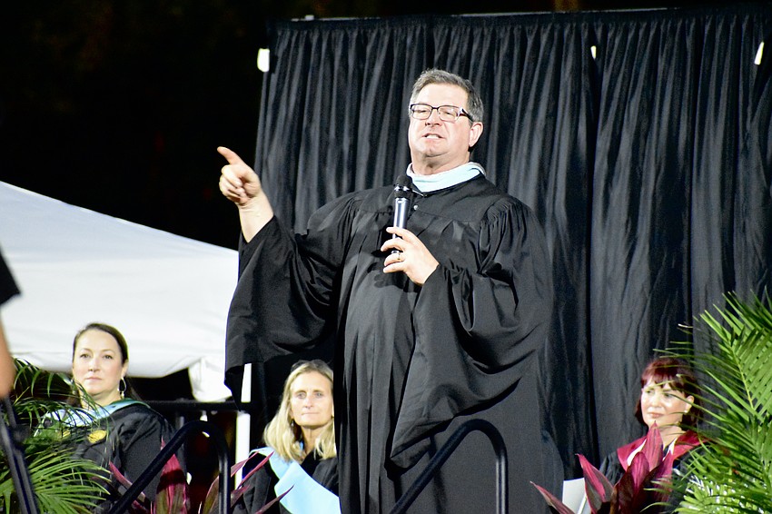 Principal David Jones delivers a speech.