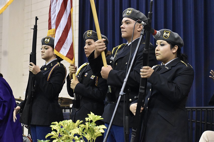 The color guard included Mitchell Dominguez, Mariana Guia-Arroyo, Yoan Hernandez, and Lissete Reyes.