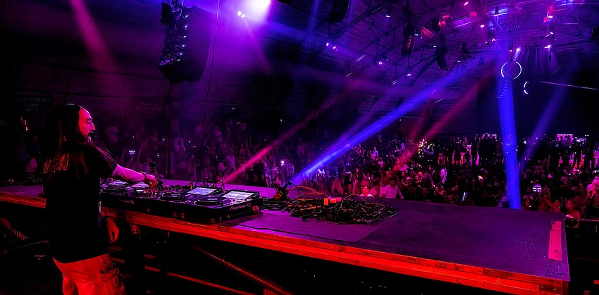 DJ Steve Aoki keeps the crowd moving.