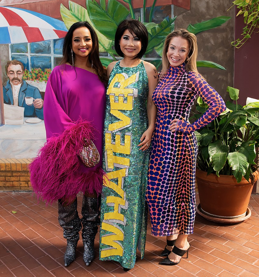 Wonderball committee members Umbreen Khalidi-Majeed (left) and Nathalie Michalowski (right) with event sponsor Jacqueline Brunckhorst during the sponsor dinner at Michael's On East.
