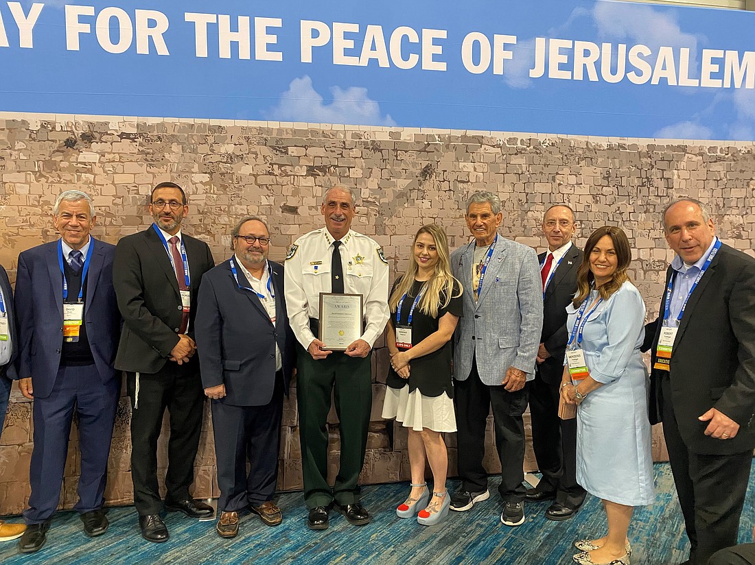 Volusia Sheriff Mike Chitwood (fourth from left) received the “Guardian of Israel” award Wednesday, May 24, at the National Religious Broadcasters Convention. Courtesy photo