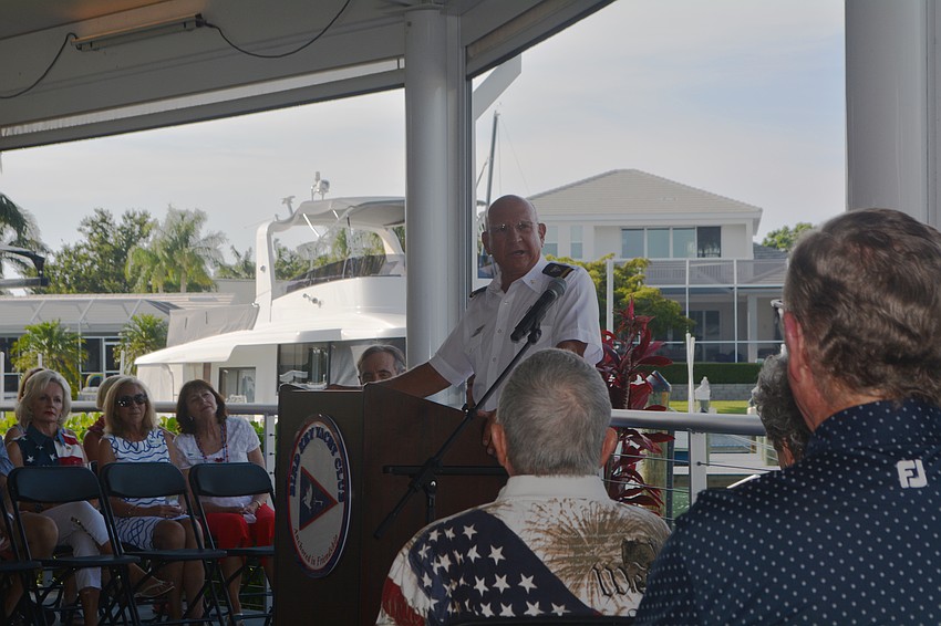 Michael Landis speaks during the Memorial Day ceremony at Bird Key Yacht Club.