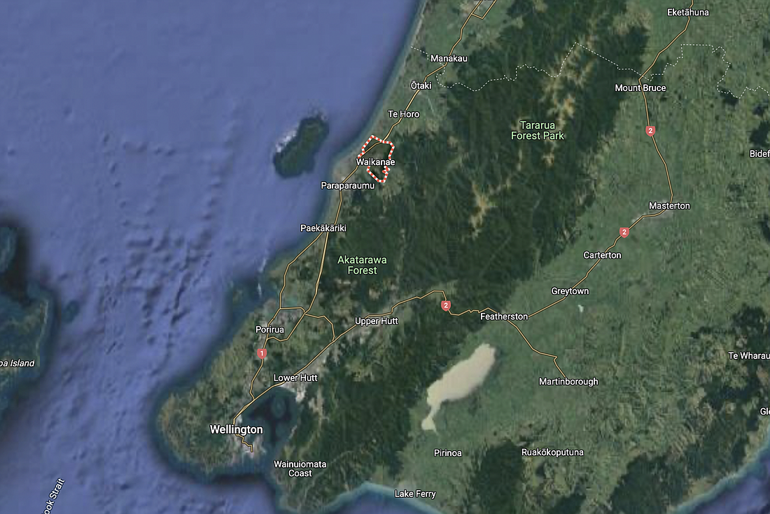Waikanae, New Zealand. Image from Google Maps