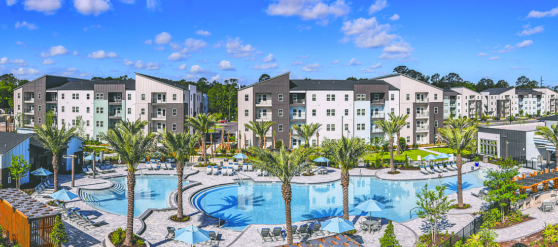 The pool area at the Grand Cypress apartments in St. Johns County at 125 Grand Cypress Drive. The community is part of a mixed-use 103-acre development on the site of the former bestbet racetrack and poker room.