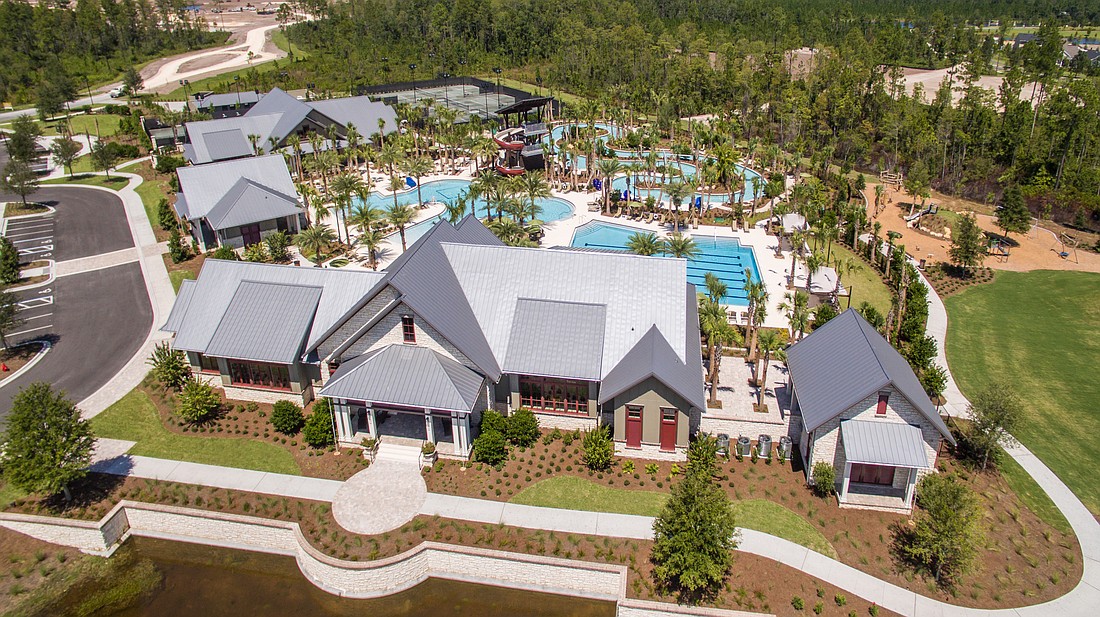 Amenities at Shearwater include a resort-style lagoon and lap pool with a clubhouse, fitness center and tennis courts.