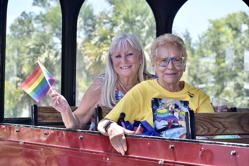 Melanie Barcley and her friend Glo Hoeft prepare to depart on the trolley.