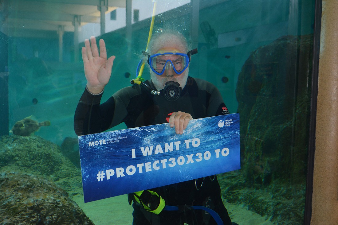Volunteer scuba diver Mark Fishman at Mote Laboratory and Aquarium's Ocean Day event.