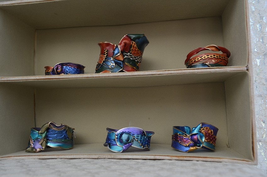 Jean Houndsone's hand-painted wrist cuffs.