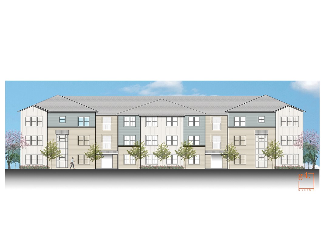 A rendering shows one of the four apartment buildings that will make up the Villages of New Augustine.