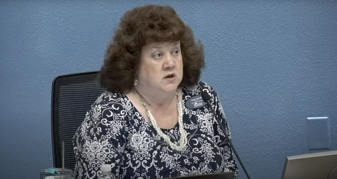 Board Chair Jamie Haynes, who represents District 1, said she didn't want to see district positions filled until the classroom positions were addressed. Screenshot of Volusia County School's livestream