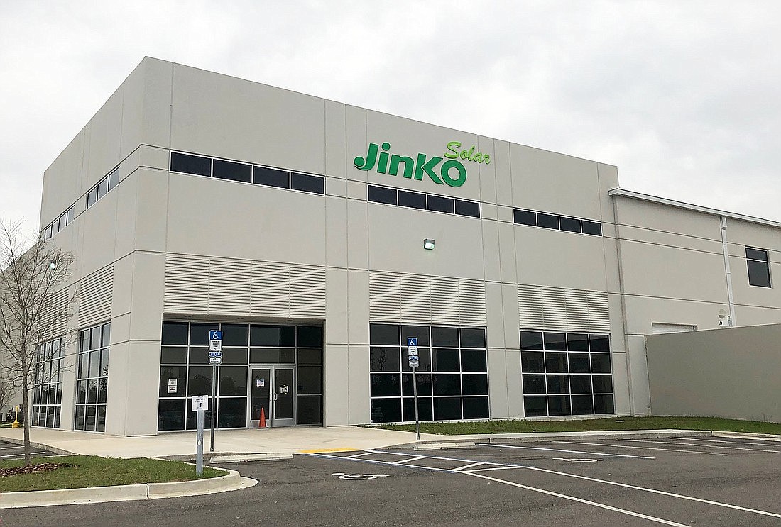 File photo:
JinkoSolar’s only domestic manufacturing plant is a 283,652-square-foot facility at 4660 POW-MIA Memorial Parkway, Suite 200, at AllianceFlorida at Cecil Commerce Center in West Jacksonville.