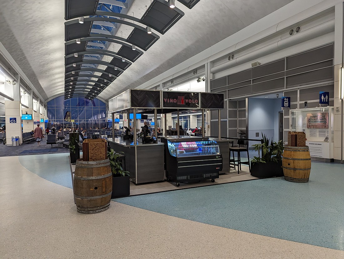 Vino Volo’s temporary airport bar area is set up at the end of Concourse C in Jacksonville International Airport.