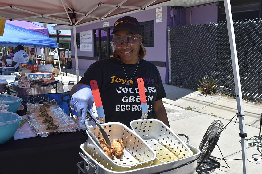 Latoya Wright stocks the supply at Toya Jay’s Collard Green Egg Rolls.