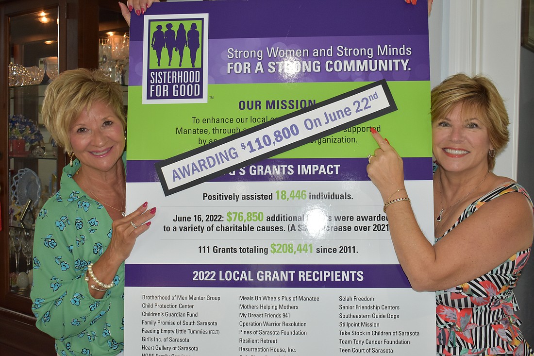 Maria MacDonald and Angela Massaro-Fain of Sisterhood for Good get ready to give out $110,800 in grants at the nonprofit's annual grant presentation.