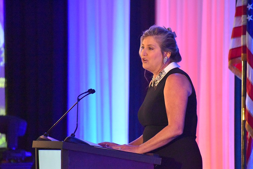 Greater Sarasota Chamber of Commerce president and CEO Heather Kasten addresses the attendees.