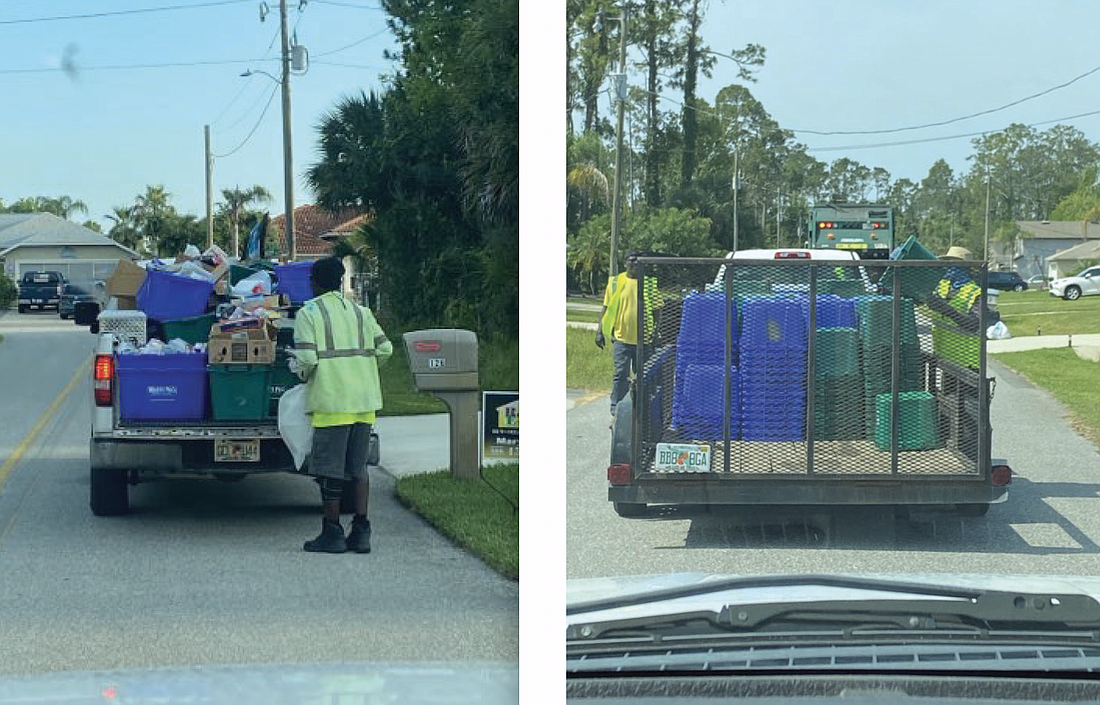 Waste Pro workers gather up recycle bins in Palm Coast. Photos from public record correspondence between city staff and Waste Pro management