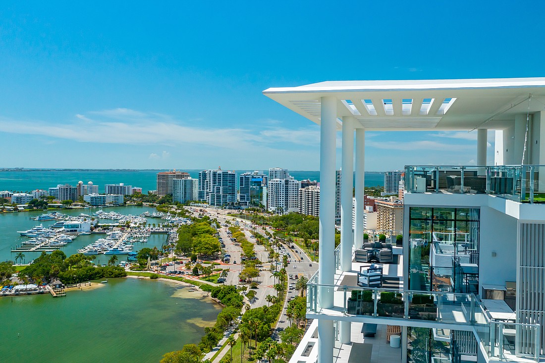 The recently sold penthouse in the Epoch building offers 180-degree views of Sarasota Bay.