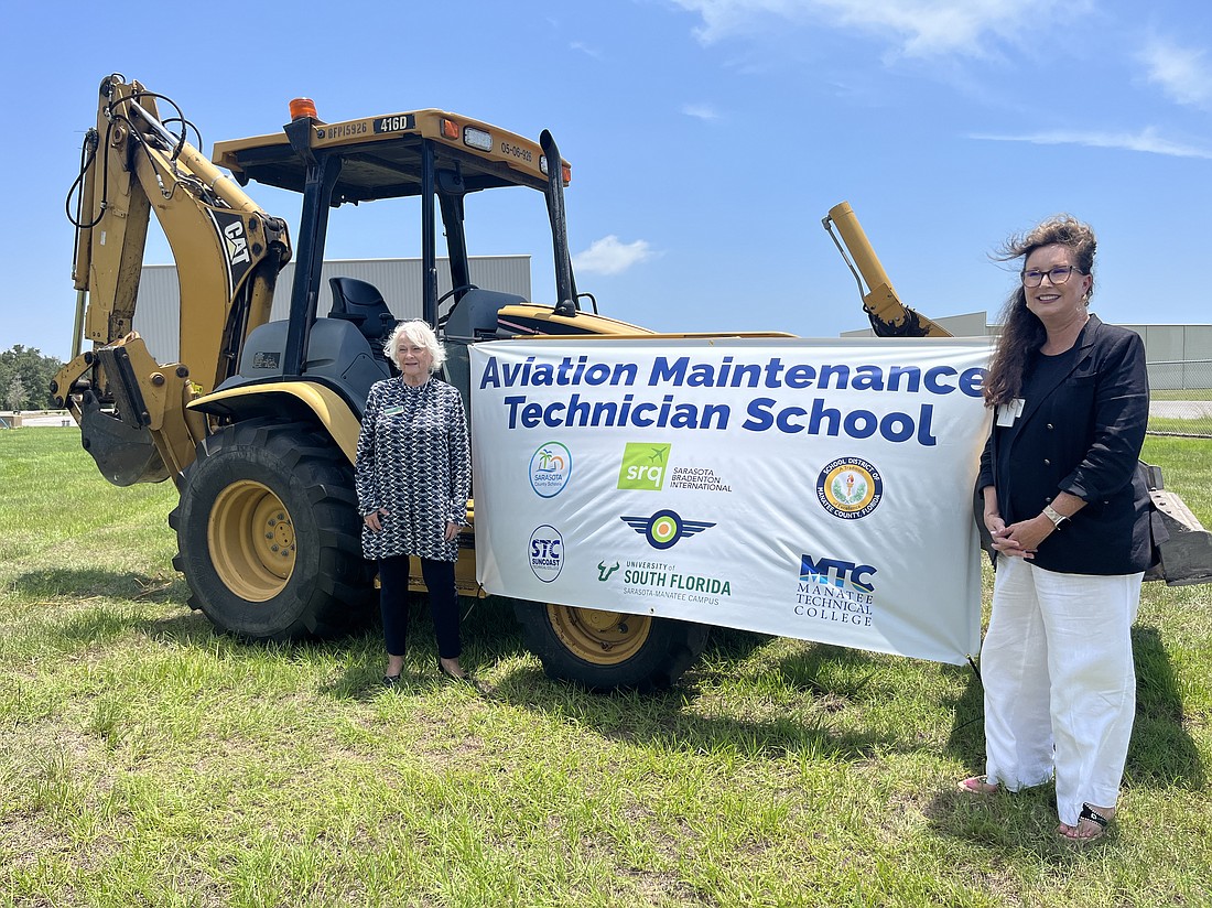Karen Holbrook, the regional chancellor of the University of South Florida Sarasota-Manatee, and Cynthia Saunders, the superintendent of the School District of Manatee County, can't wait to see the completed Aviation Maintenance Technician School.