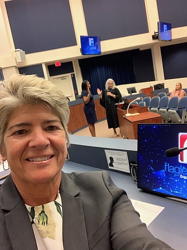 Cathy Mittelstadt tweeted this selfie of LaShakia Moore being sworn in as interim superintendent by Flagler County Court Judge Melissa Distler. "Proud of this day and I wish Ms. Moore all the best. @FlaglerSchools is in great hands," Mittelstadt wrote. Courtesy photo