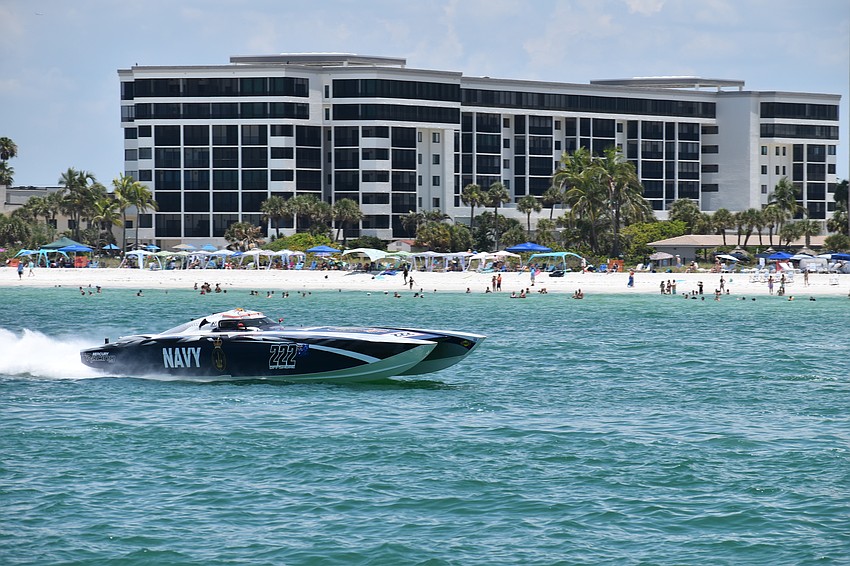 The 222 Offshore Australia boat piloted by .Darren Nicholson of New South Wales and Giovanni Carpitella of Italy makes the rounds.