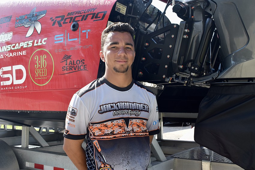 Palmetto's Julian Maldonado of Jackhammer Offshore Racing and the  Waves and Wheels / Doug Wright boat piloted by his father, Ricky Maldonado