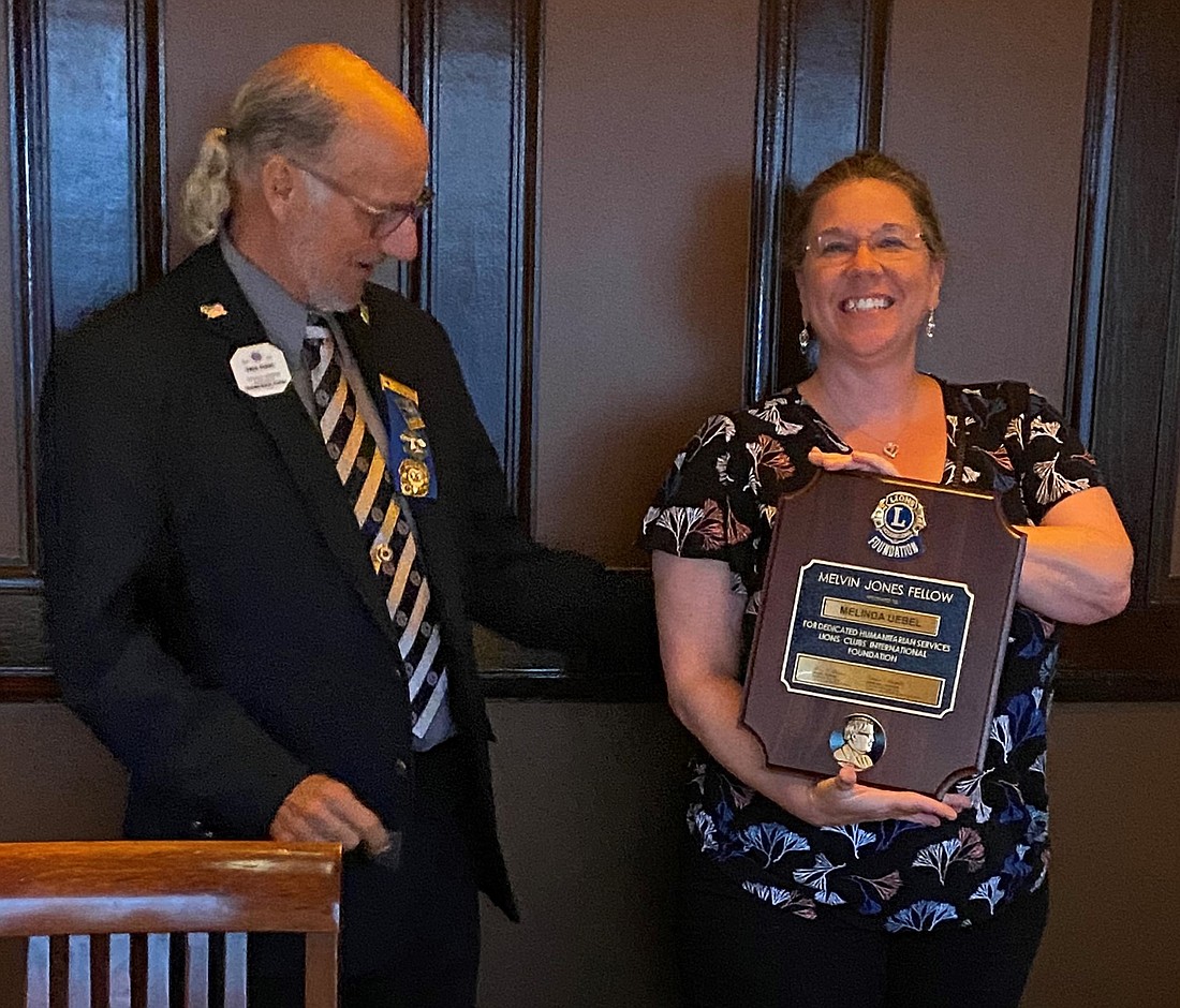 OBTS Lions President Greg Evans and Melvin Jones Fellow Lion Melinda Uebel. Courtesy photo