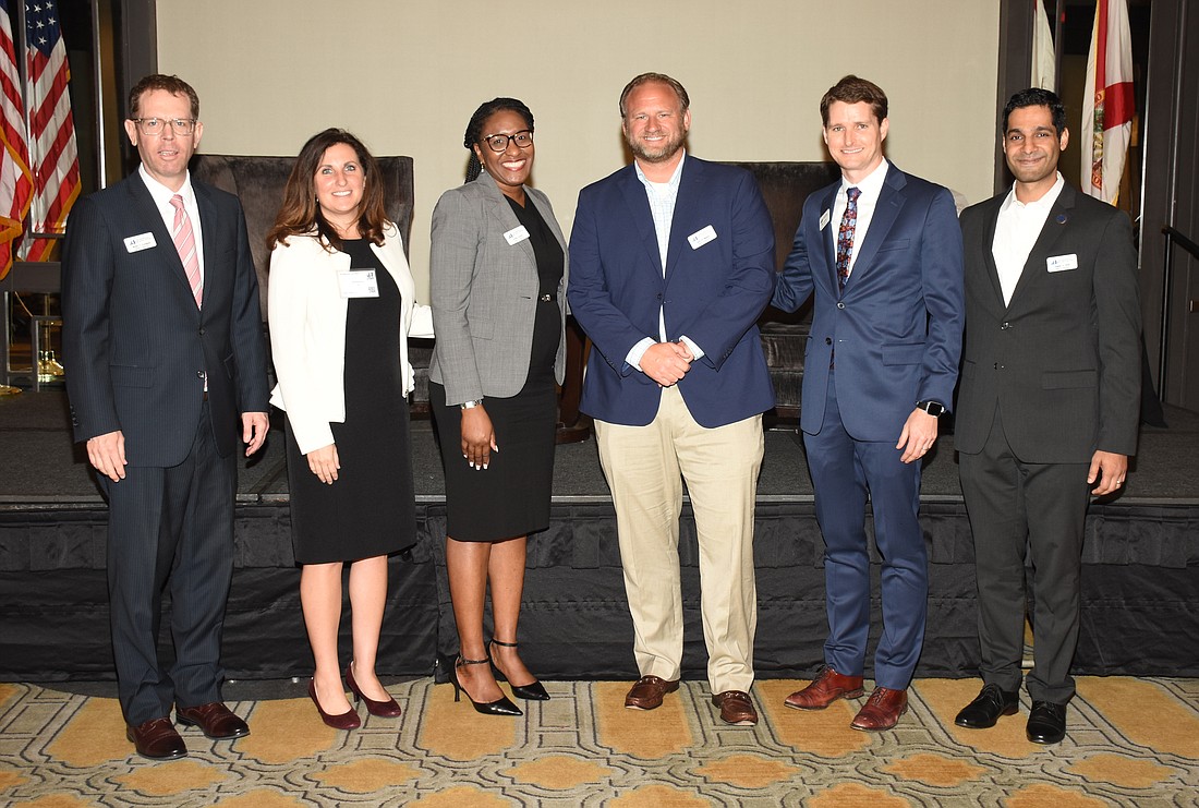 Jacksonville Bar Association 2023-24 Governors Brian Coughlin, Alex Hill, Amber Donley, John Weedon, James Poindexter and Asghar Syed. Not shown: Adina Pollan, Shannon Schott, David Thompson, Tim Miller, Dave Chauncey, President-elect Christian George and President Blane McCarthy