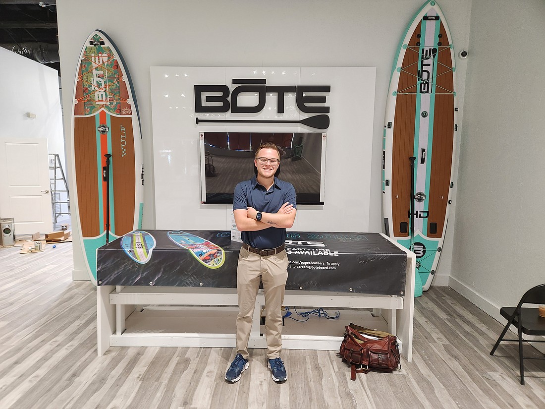 Drew Campbell is general manager of the BOTE paddleboard shop, which is scheduled to open this summer on Park Street in Riverside.