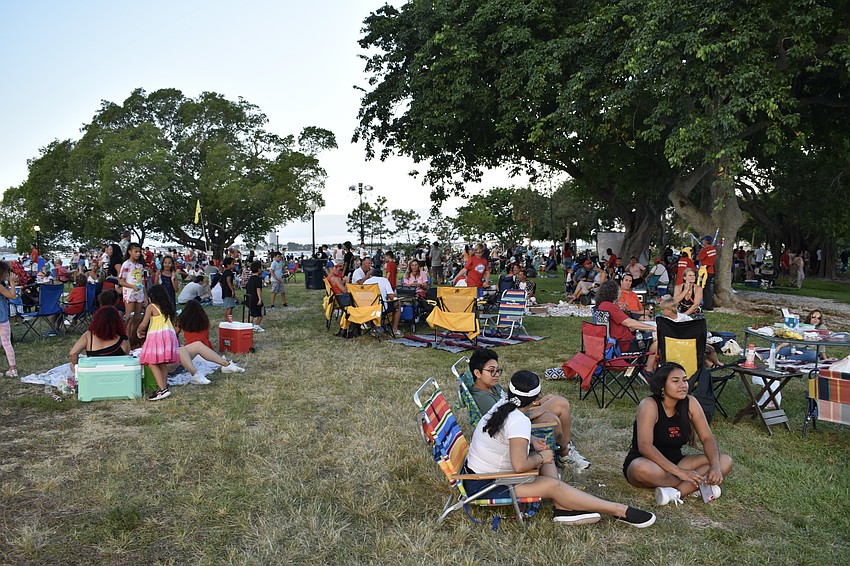 Hundreds gathered at Bayfront Park to watch the fireworks.